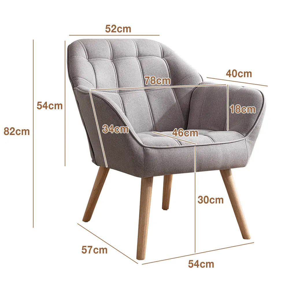 Front view of Jayna armchair with smooth fabric and clean lines