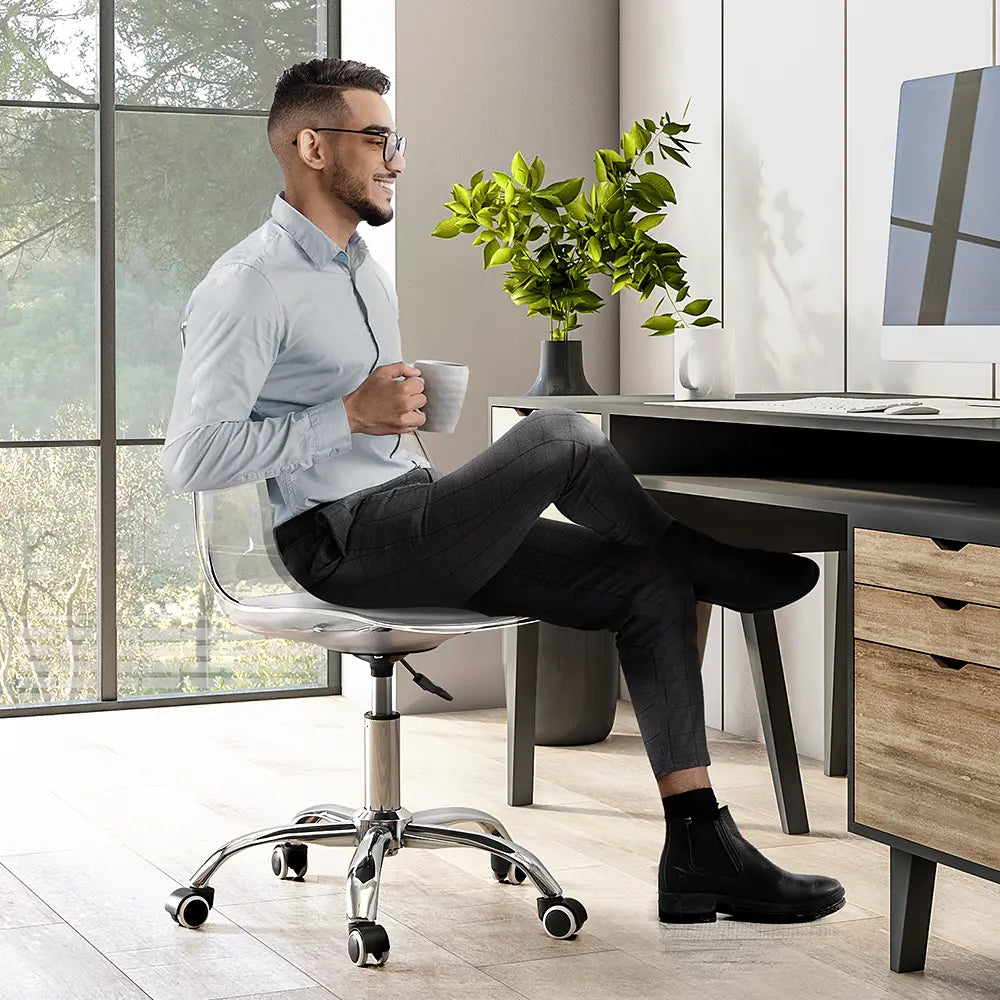 Comfortable acrylic desk chair with transparent design