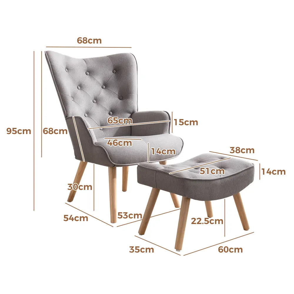 Side angle of the Sweeney Armchair showing its sleek armrests and cushioning and height features