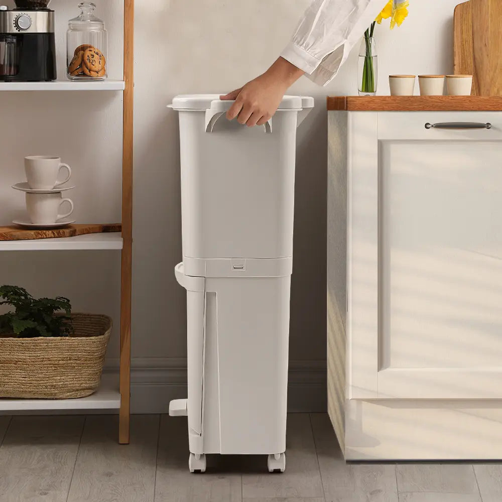 Kofi kitchen bin with three compartments for easy recycling
