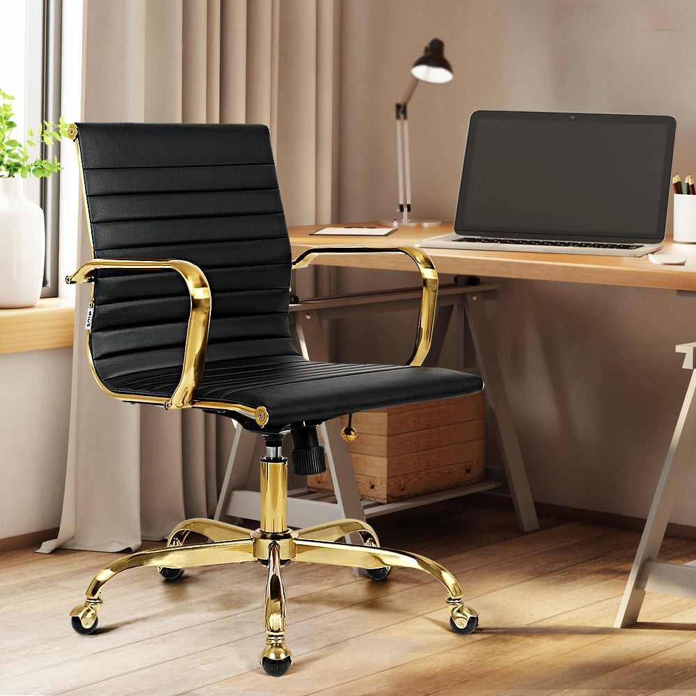 Modern Eames replica chair with mid-back design and PU leather upholstery