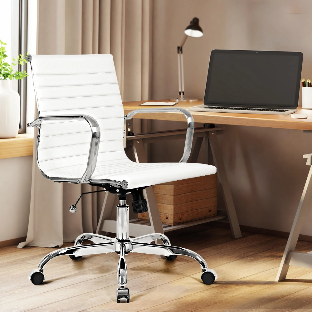 Eames replica mid-back chair with firm PU leather upholstery in office
