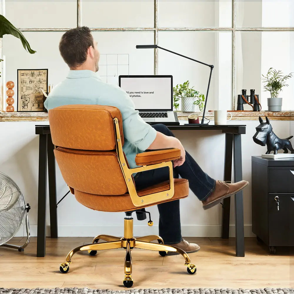 High-back black faux leather office chair