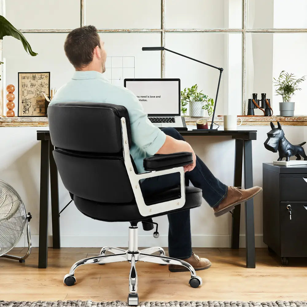 Swivel base and casters on executive office chair