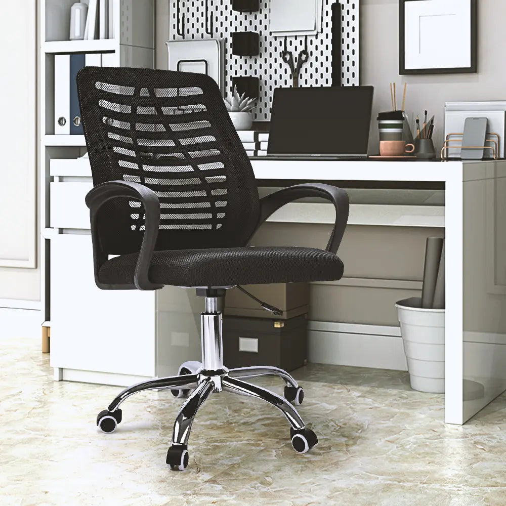 Close-up of breathable mesh backrest and lumbar support on Cape office chair