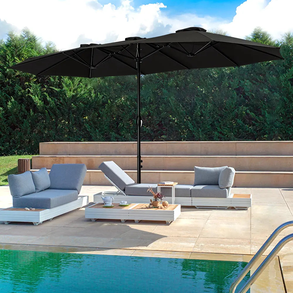 Lucien Outdoor Umbrella with modern design next to a pool