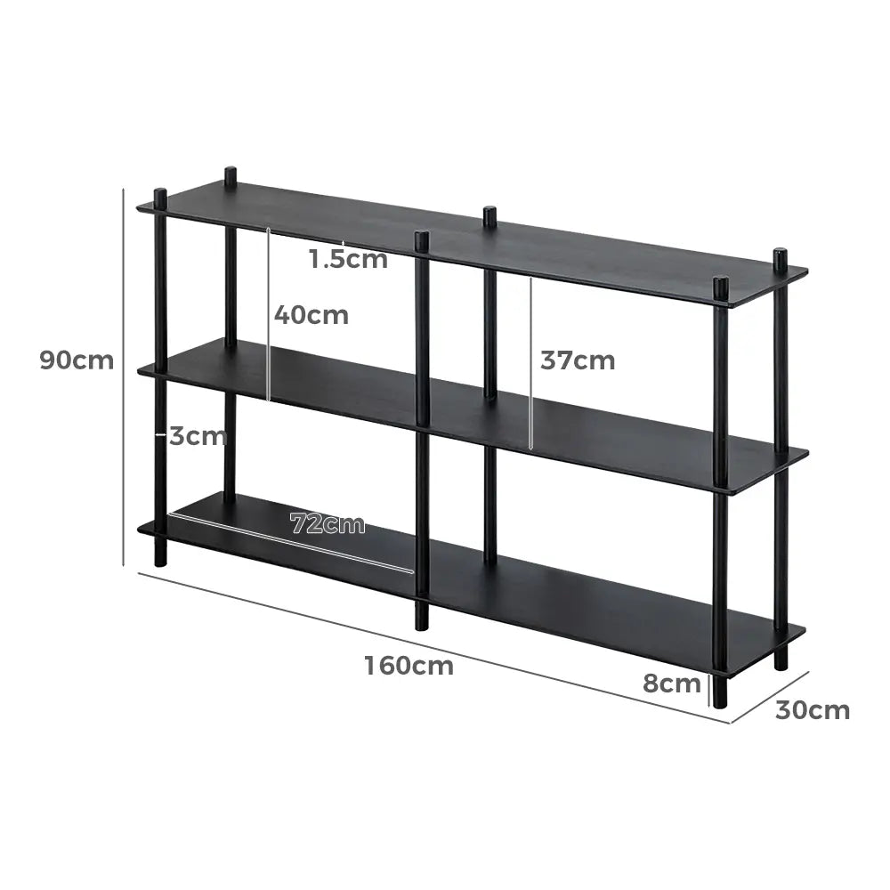 Kinsley wooden bookshelves with modern design in a living room