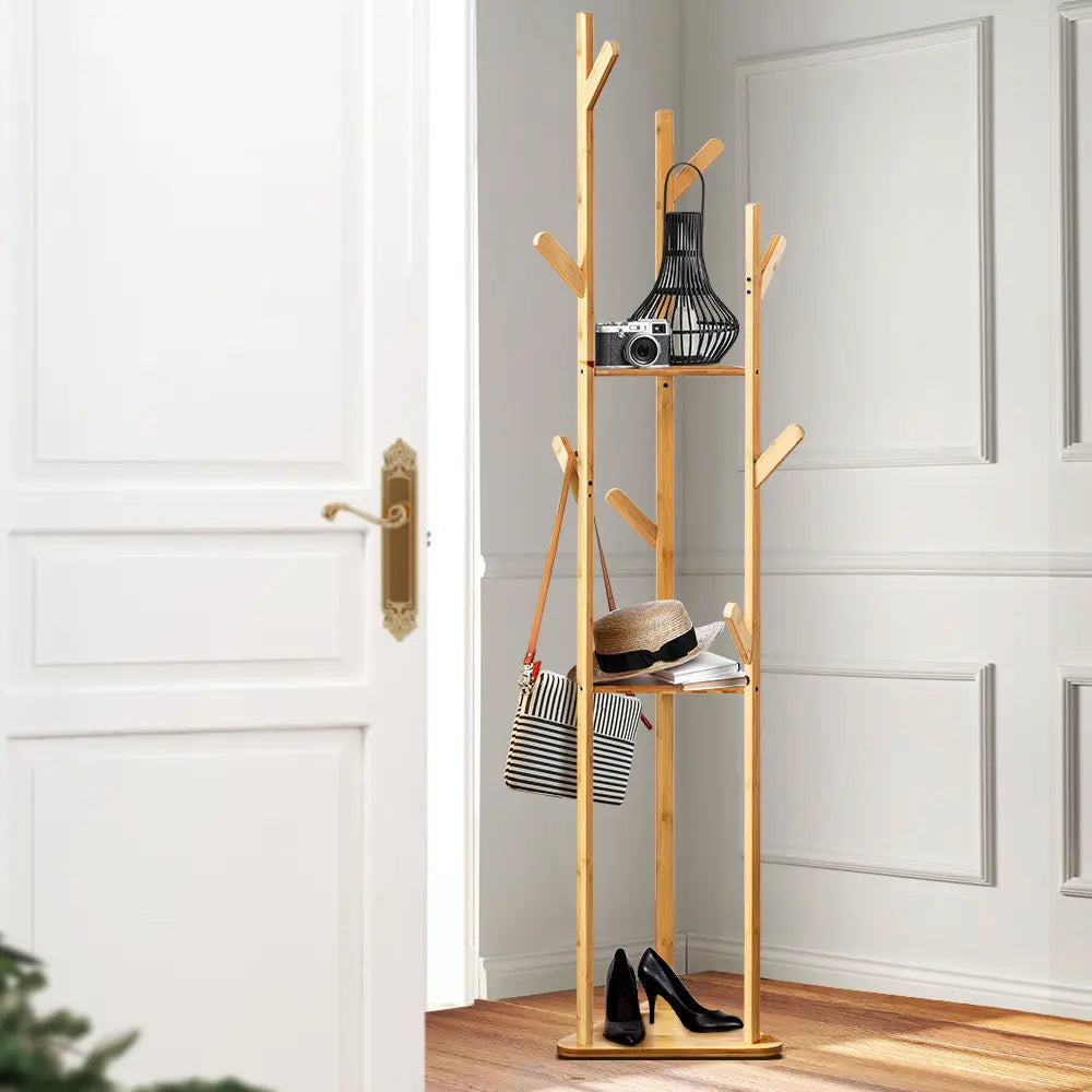 Minimalist wooden garment rack for clothing storage