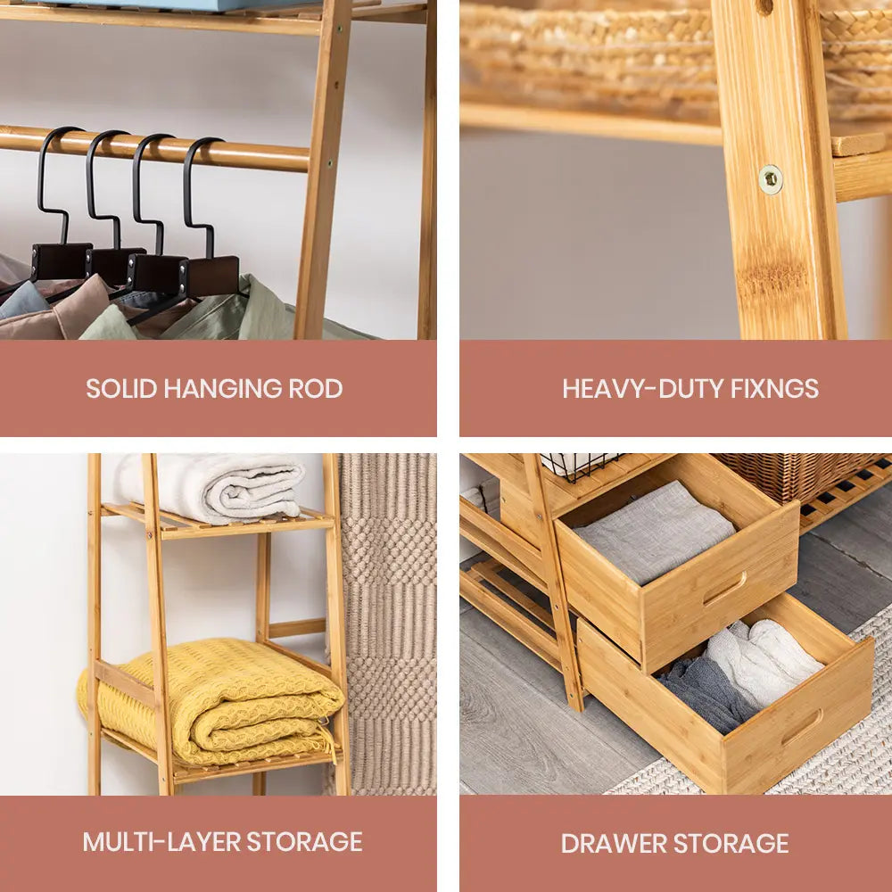 Minimalist Billy garment rack with hanging clothes in stylish room