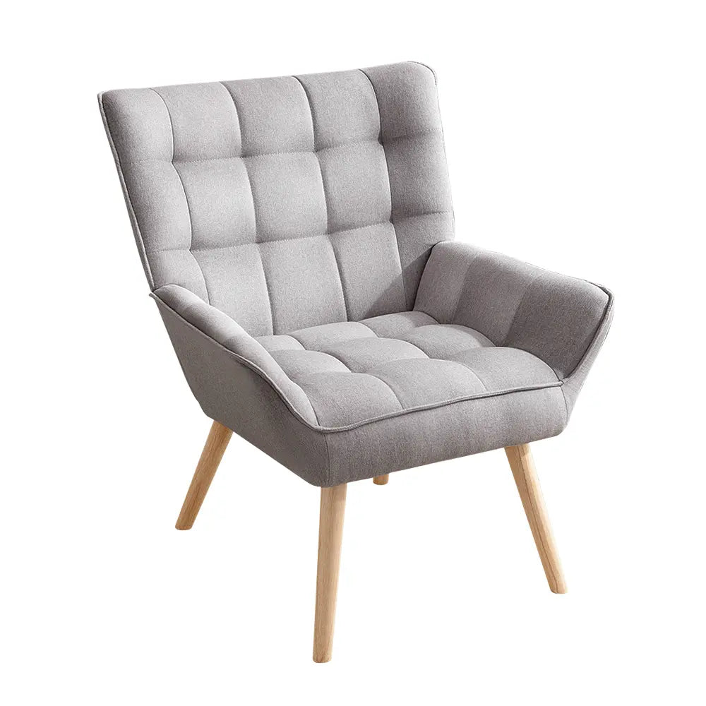 Side view of Jean armchair with padded seat and backrest