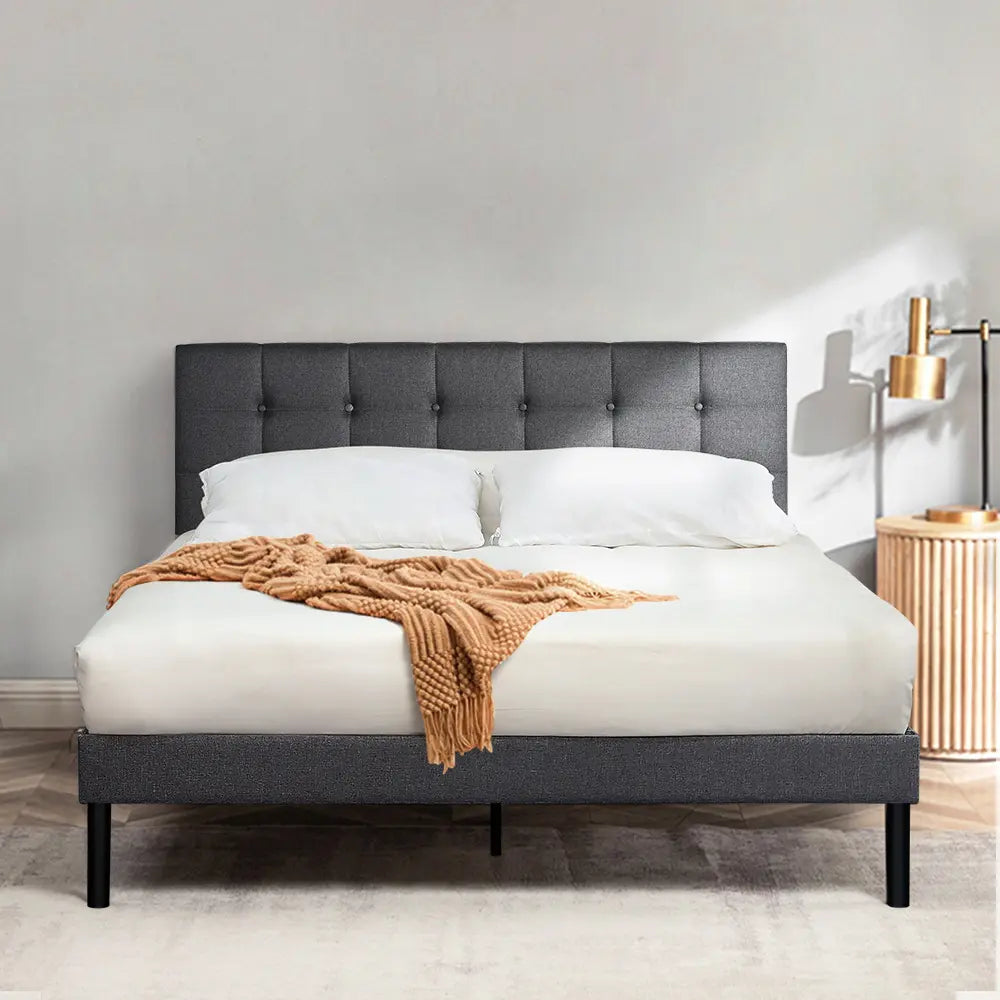 Close-up of the sturdy wooden slats on the Bole bed frame