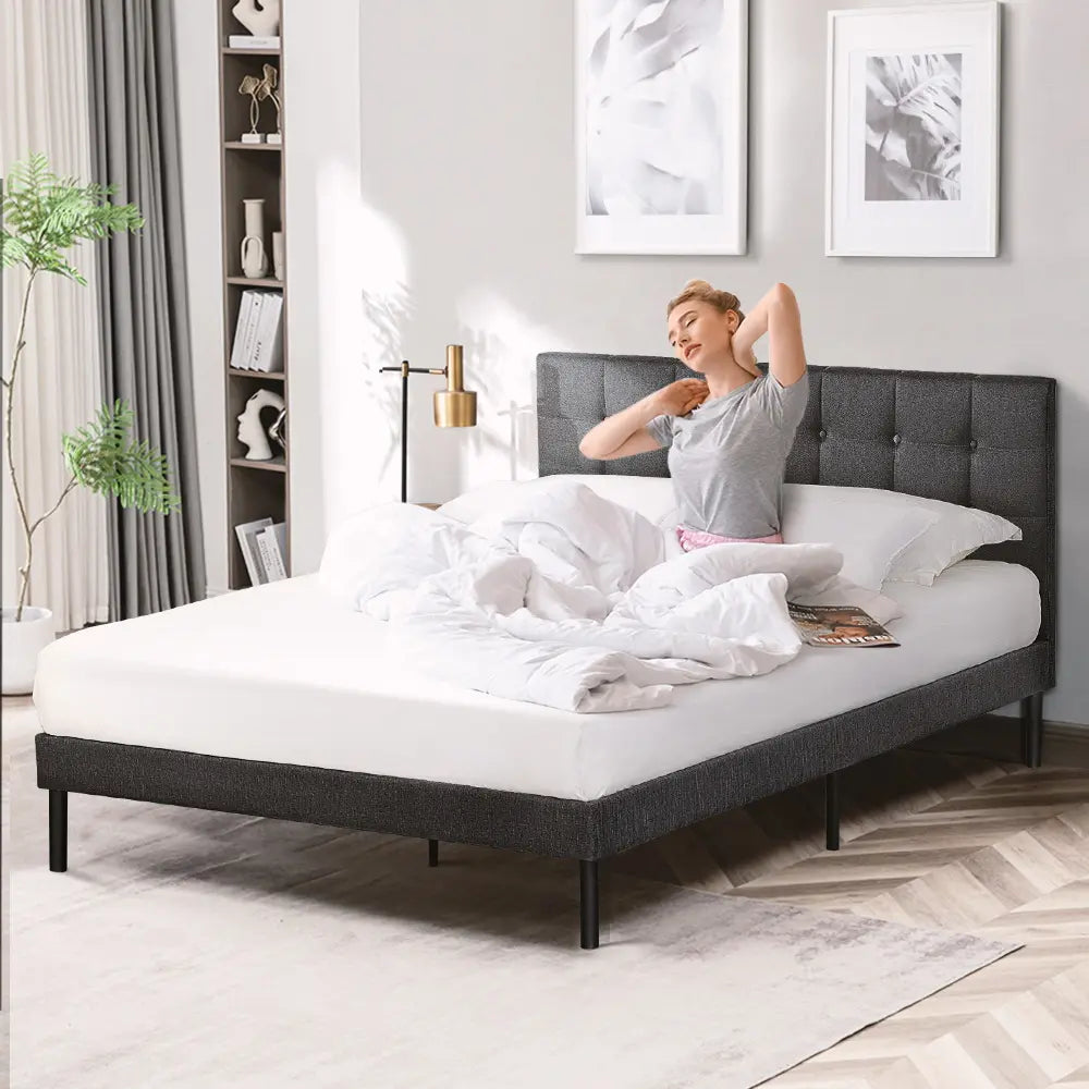 Elevated Bole bed frame providing ample storage space underneath