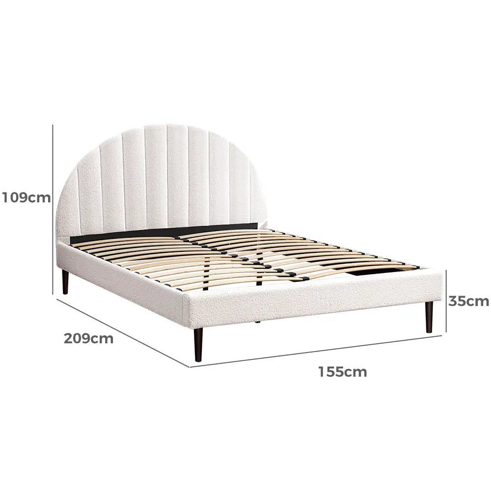 Sleek, modern frame of the Willa Boucle Bed with soft boucle fabric finish