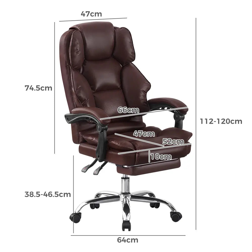 Truesdale Faux Leather Executive Chair fully reclined with extended footrest with height features