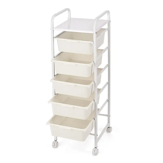 Index storage cart with multiple shelves in a home office