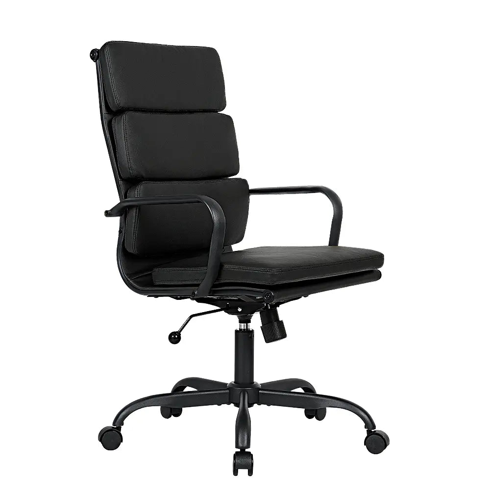 Side angle of high-back Eames replica chair in office setting