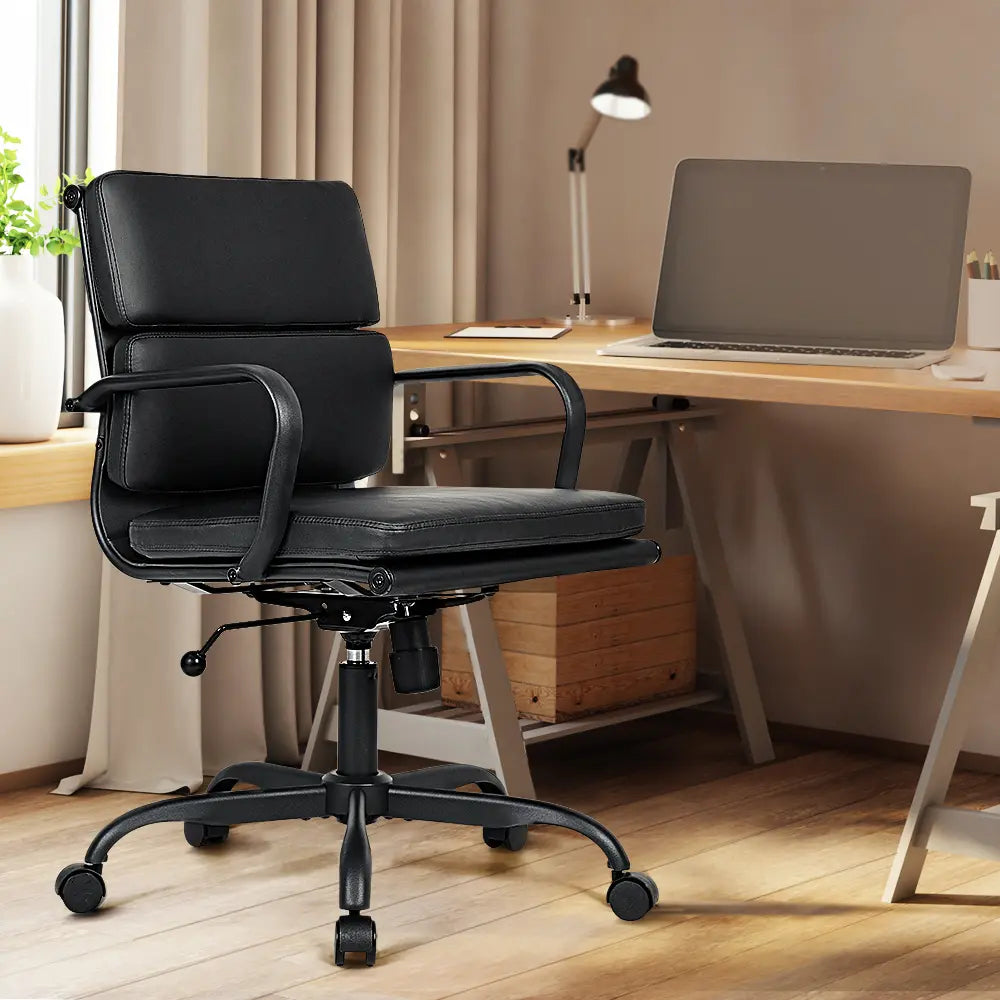Eames replica office chair featuring sleek PU leather and sturdy base