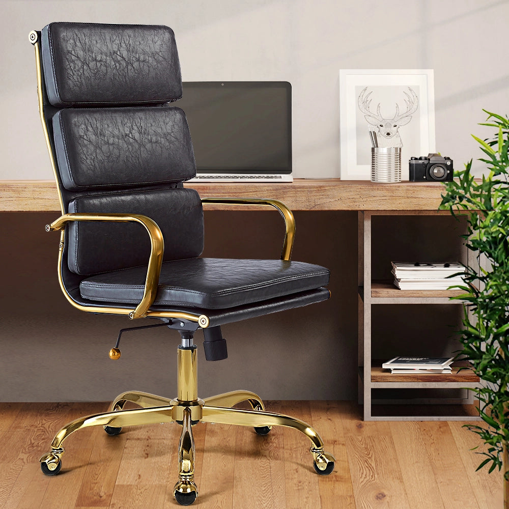 Close-up of PU leather on Eames replica executive chair