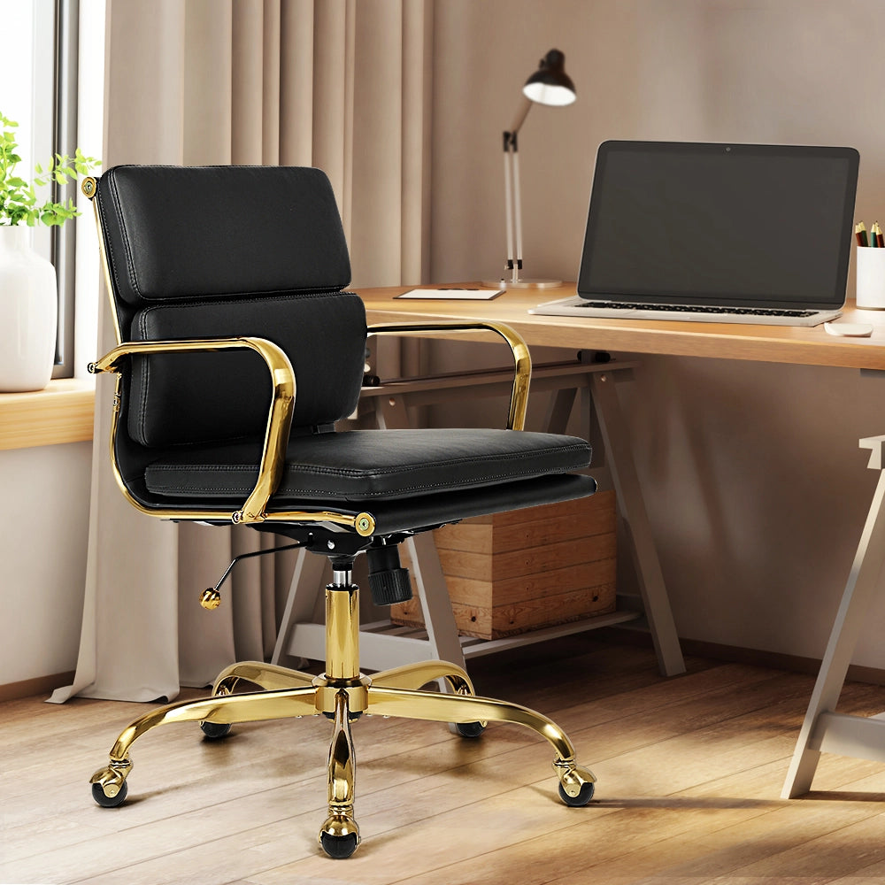 PU leather Eames replica chair with ergonomic support in home office