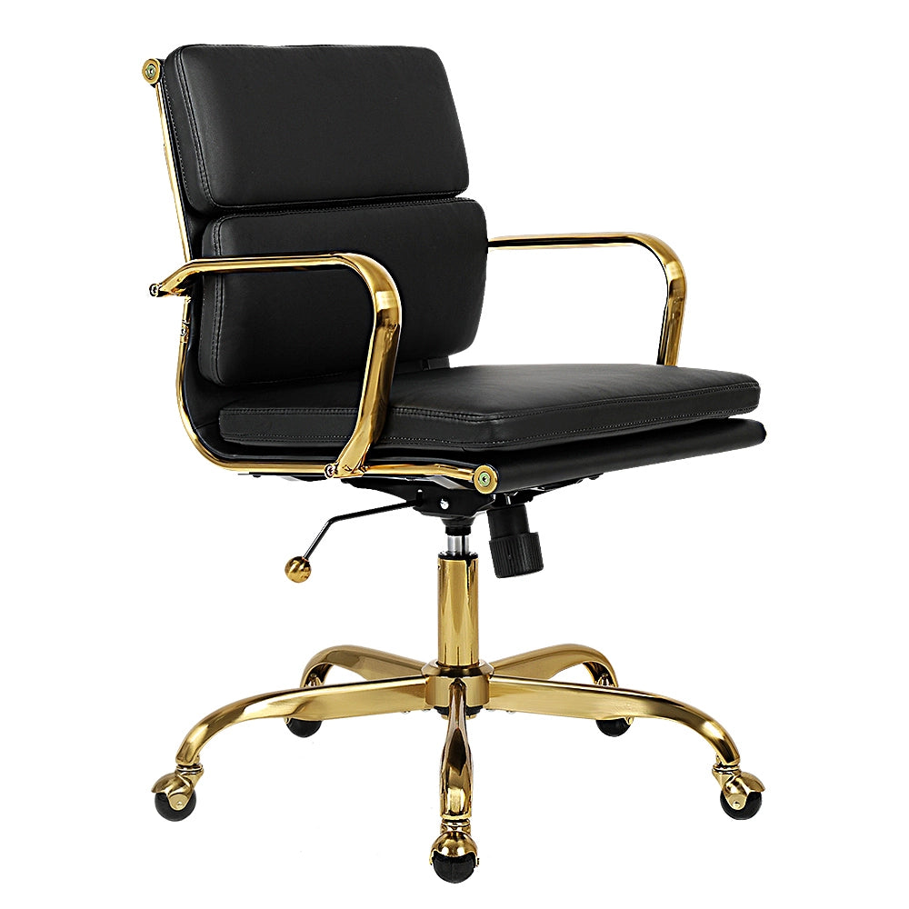 Side view of PU leather upholstered mid-back Eames replica chair