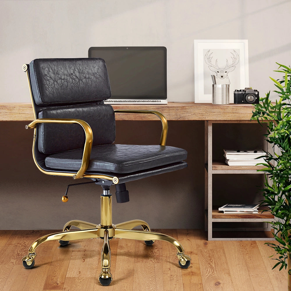 Mid-back Eames replica executive chair with soft leather seat