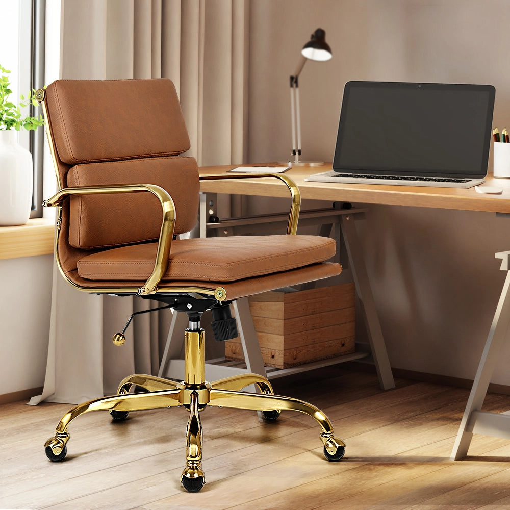 Ergonomic Eames replica chair with mid-back design in office setting