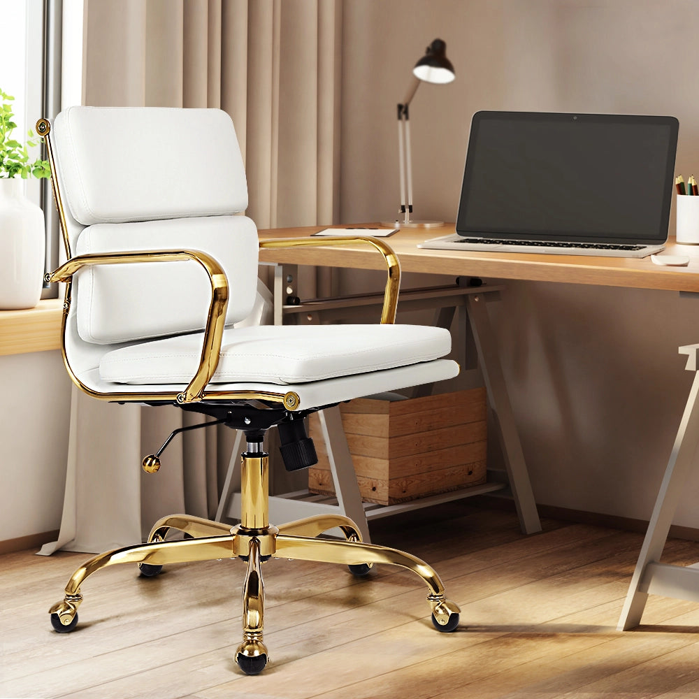 Eames replica mid-back chair with PU leather in modern office