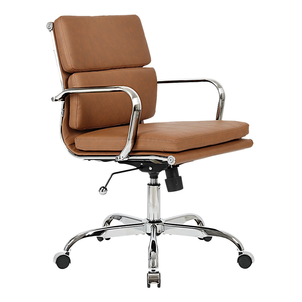 Side angle of Eames replica office chair with comfortable leather seat