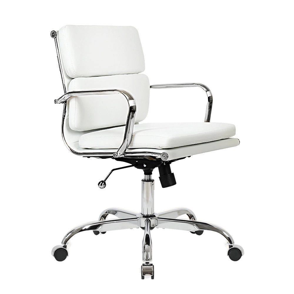Minimalist Eames replica mid-back chair with leather finish in home office