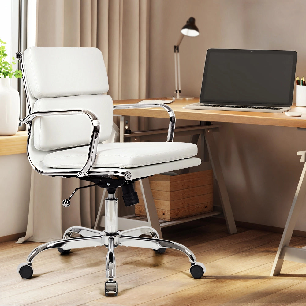 Eames replica chair with ergonomic support and swivel chrome base