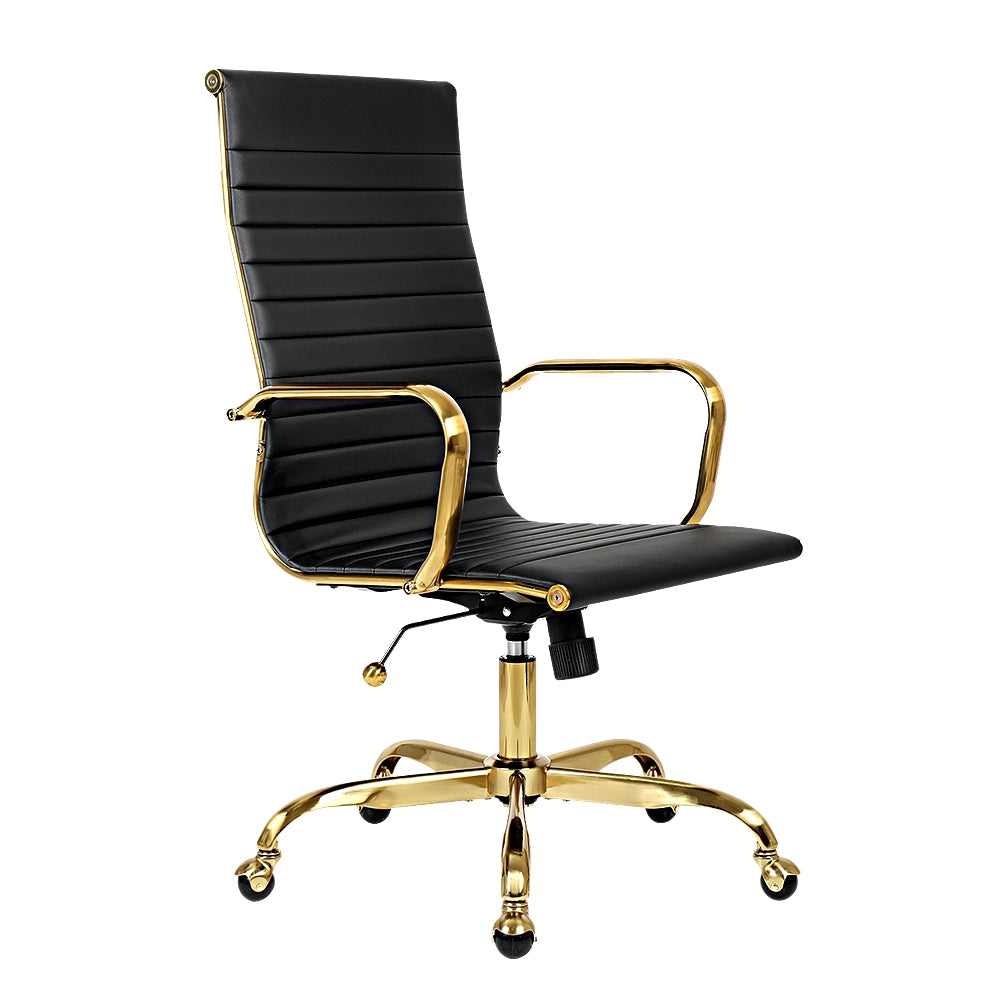 Side view of Eames replica executive office chair with firm cushioning