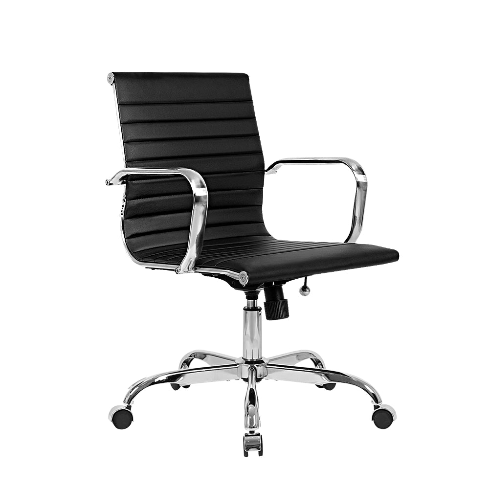 Ergonomic Eames replica chair with chrome base and mid-back support