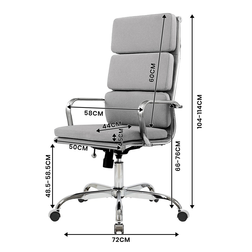 Side view of high-back Eames replica office chair