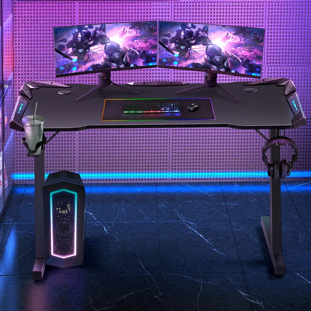 Parker Gaming Desk with dual monitors and RGB lighting setup