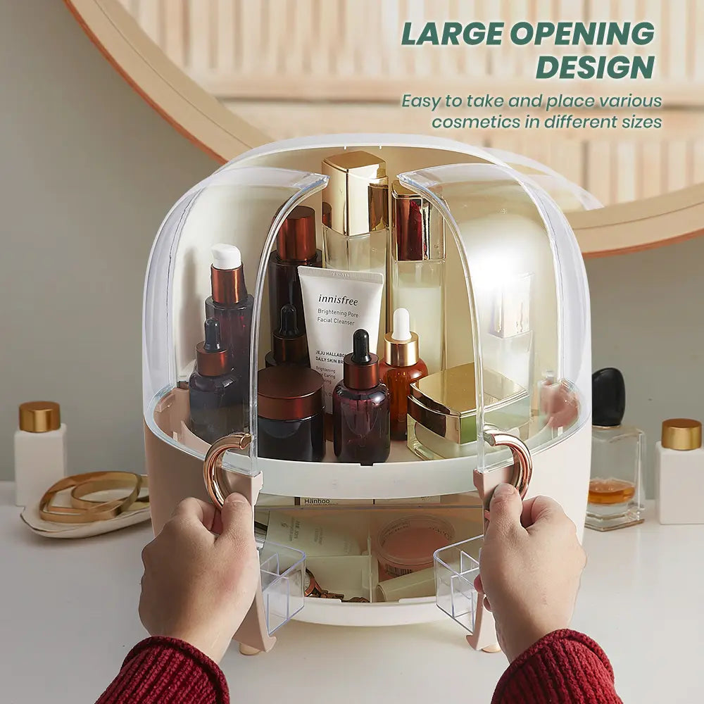 Nina Cosmetic Organizer with lipsticks, brushes, and beauty products neatly arranged