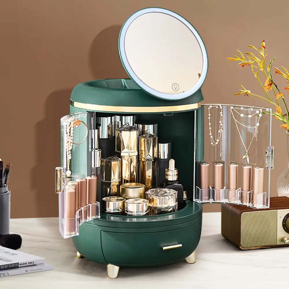 Suffolk Cosmetic Organizer with compartments filled with beauty products