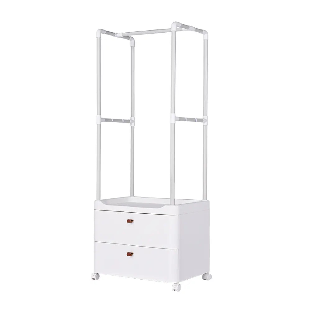 Petervon Clothing Rack with Storage Drawer in a modern bedroom