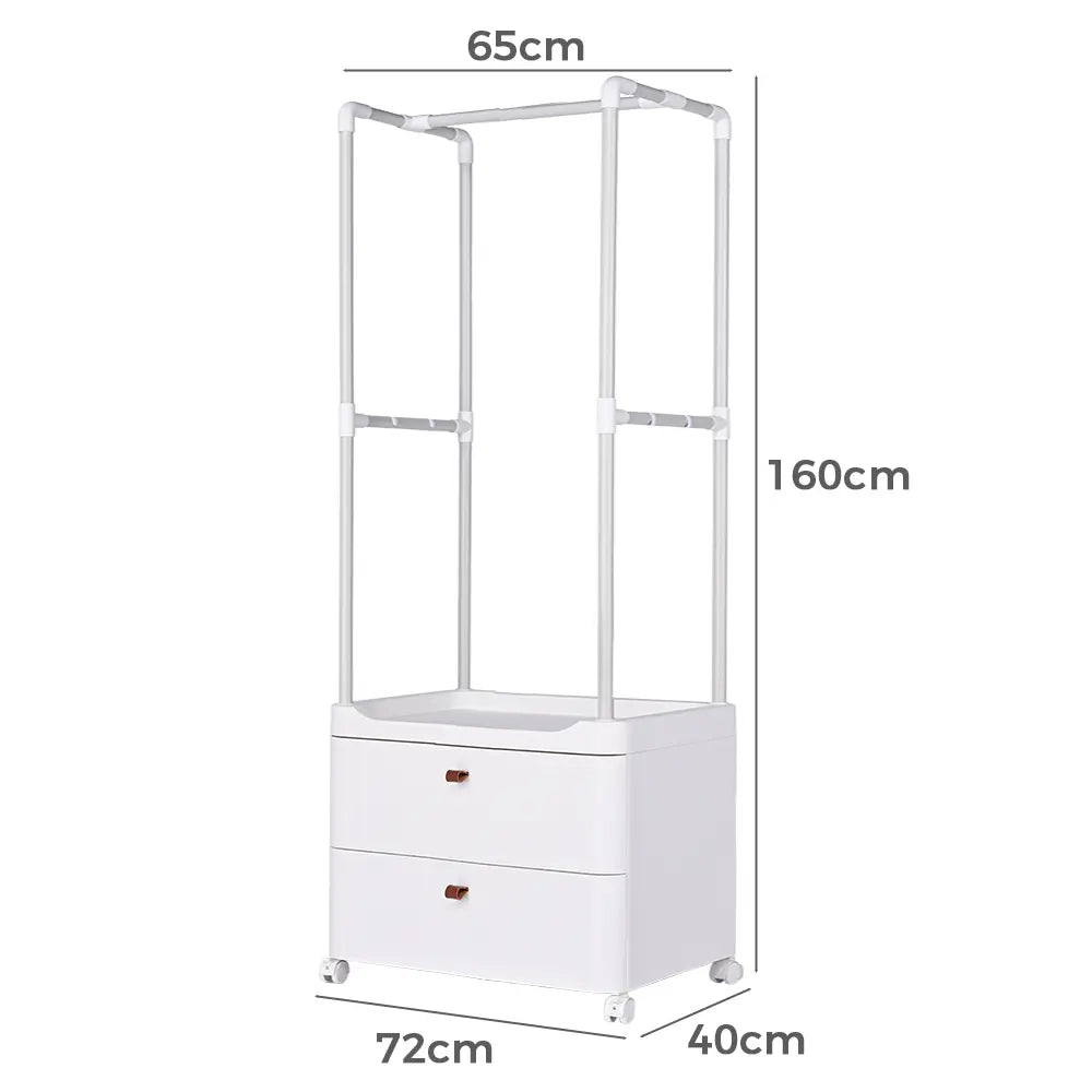 Close-up of the built-in storage drawer on the Petervon Clothing Rack
