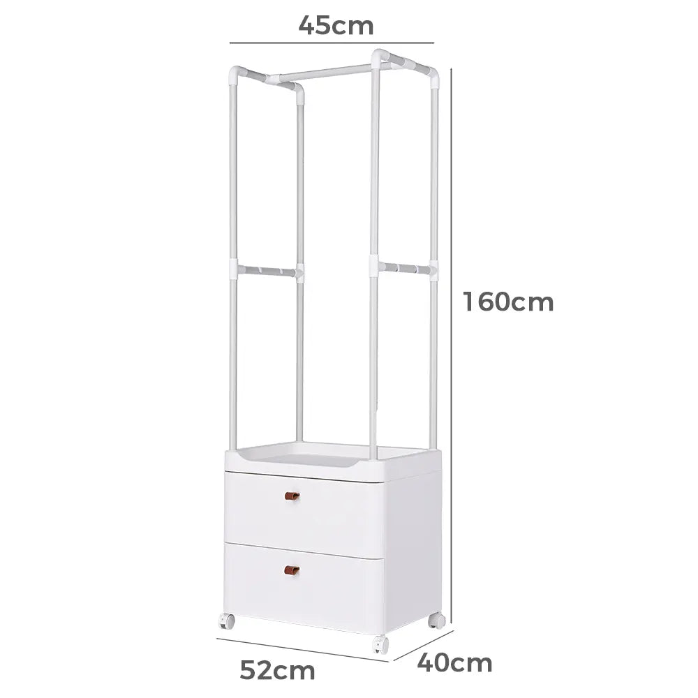 Petervon Clothing Rack with storage drawer, placed by a closet