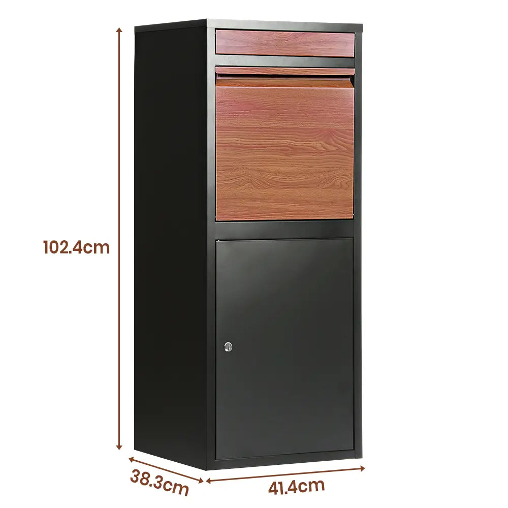 Erikslund parcel drop box with wood grain finish for home security