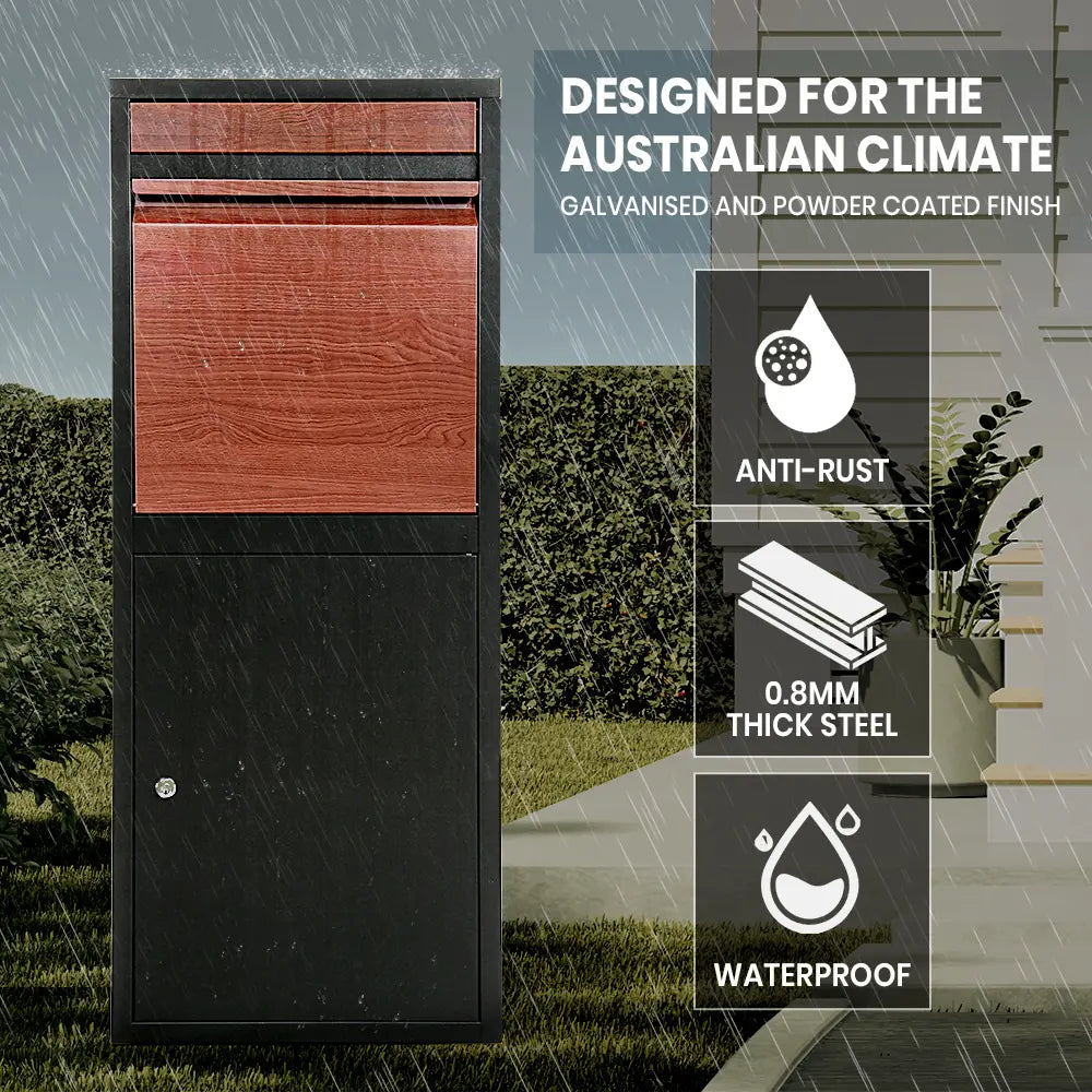 Weatherproof Erikslund parcel box with natural wood grain look