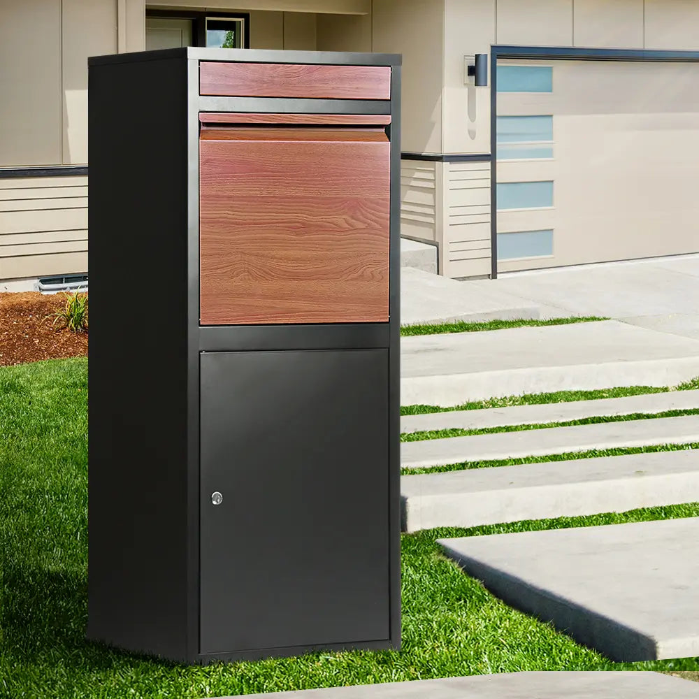 Stylish wood grain Erikslund parcel drop box for home deliveries