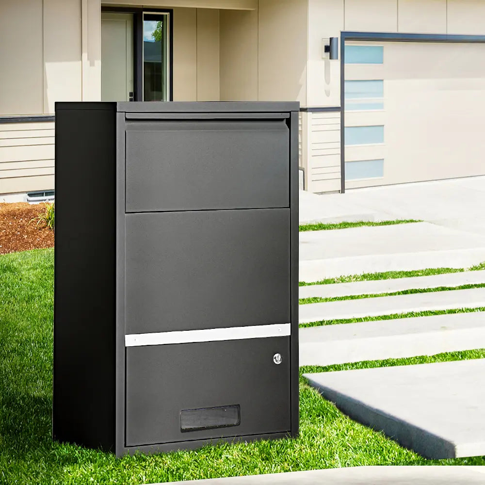 Secure drop box for packages with wood grain design