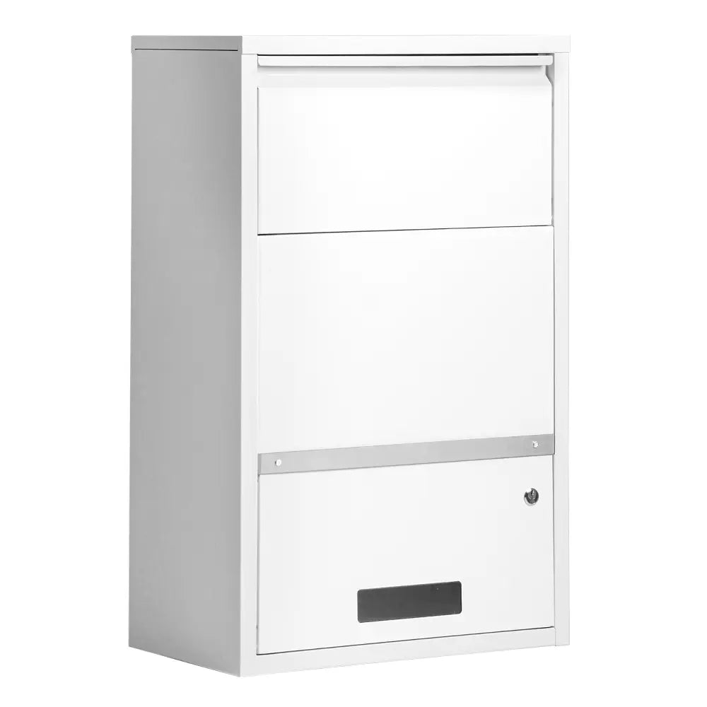 Modern parcel drop box with wood grain texture