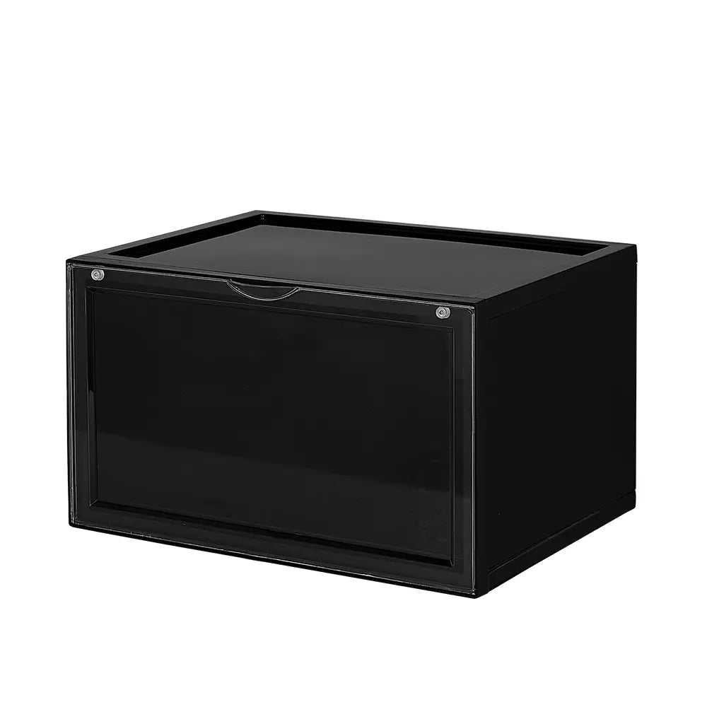 Black design of the Peta Shoe Boxes showing organized shoes
