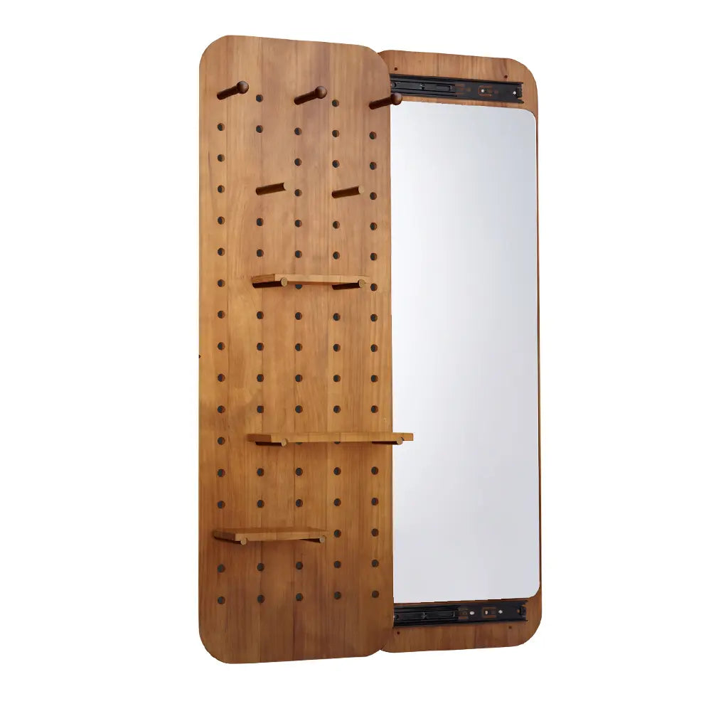 Charlie sliding wall mirror with hidden storage panel in modern bathroom