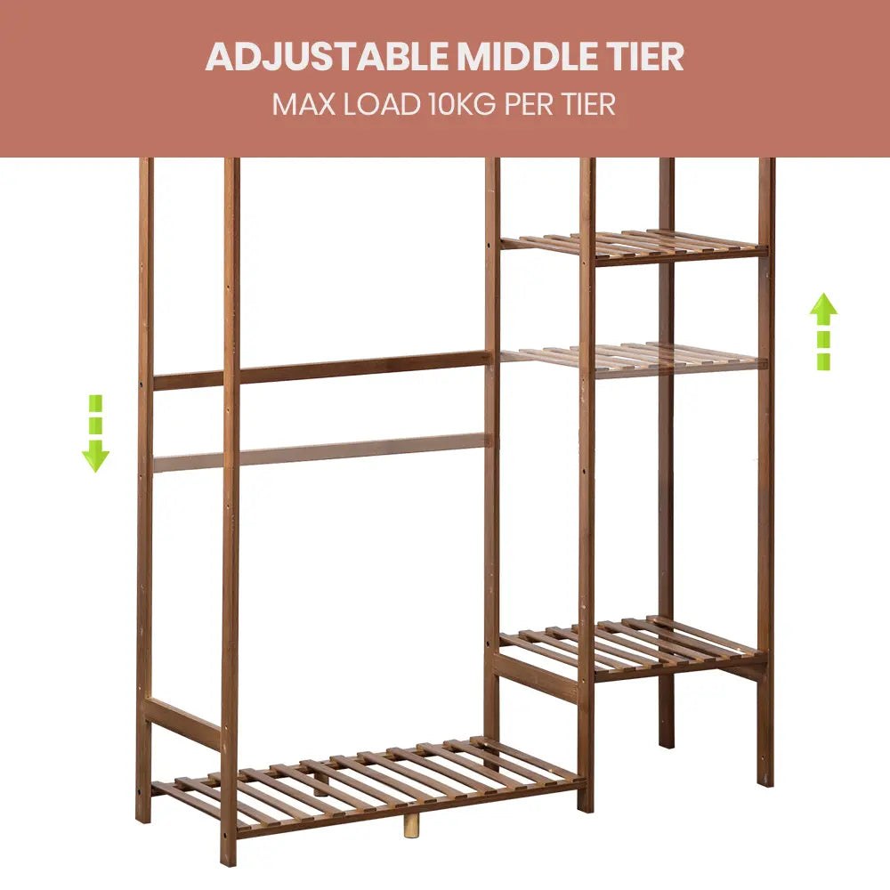Guerrero wooden garment rack with bottom shelf for extra storage