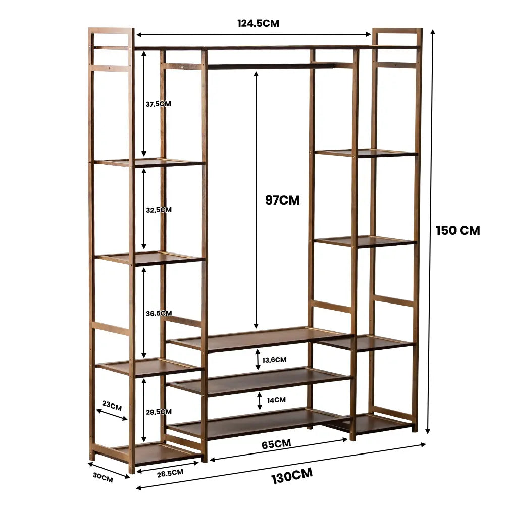 Modern, minimalist look of the Tessa Garment Rack in a bright, airy room and height features
