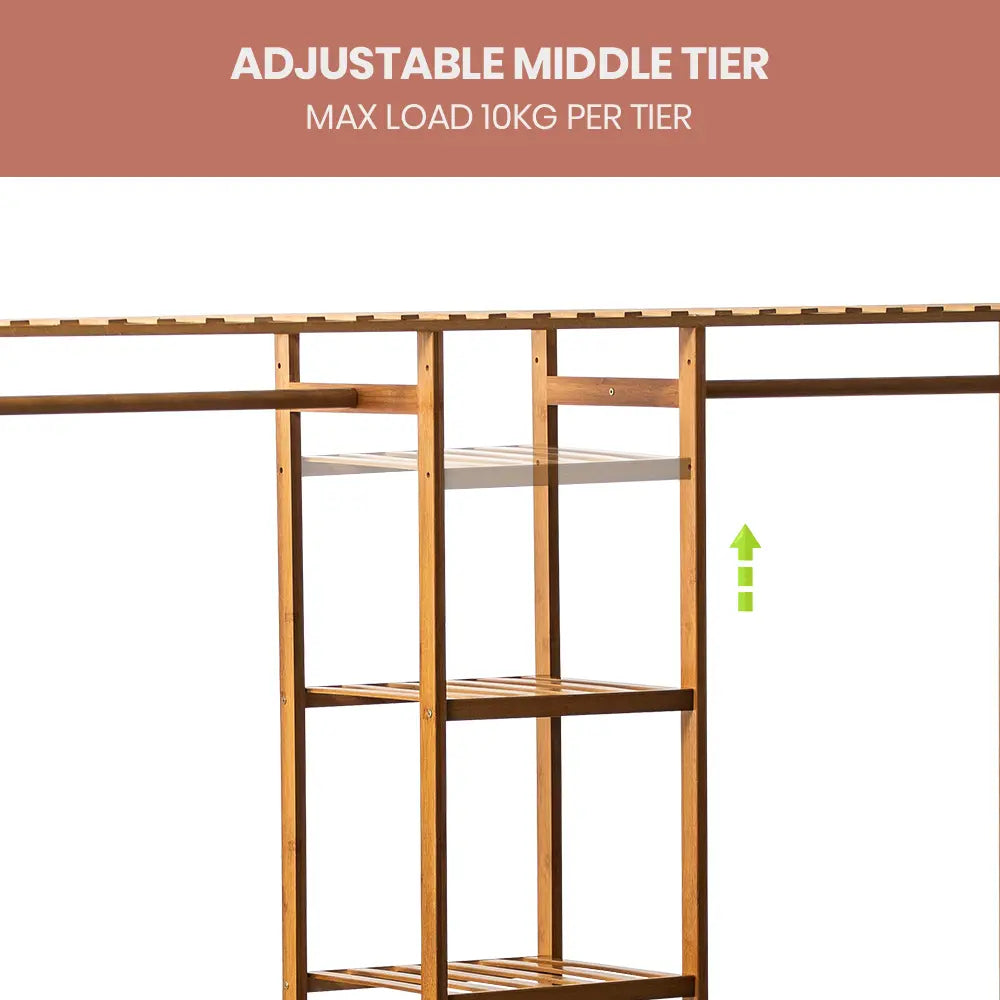 Close-up of the dark oak finish on the Tessa Wooden Garment Rack