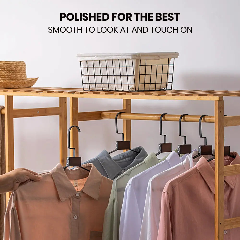 Side view of the Tessa Garment Rack showcasing the spacious hanging rod and bottom shelf